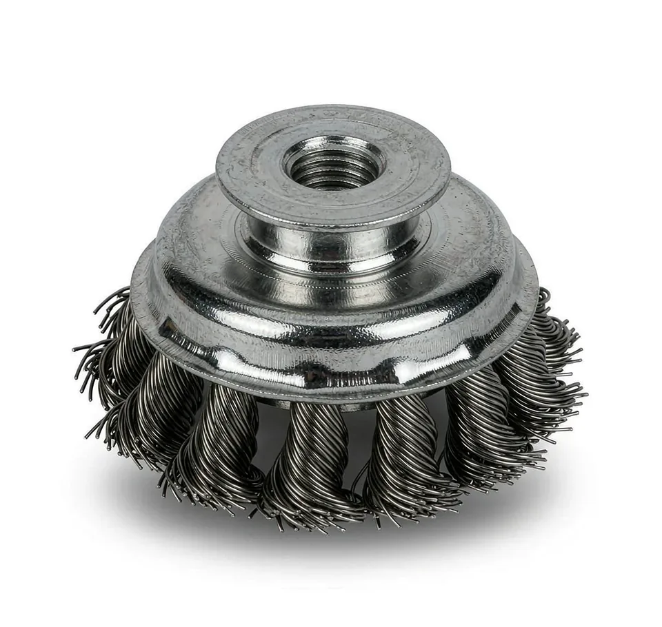 Single row knotted wire cup brush for angle grinder
